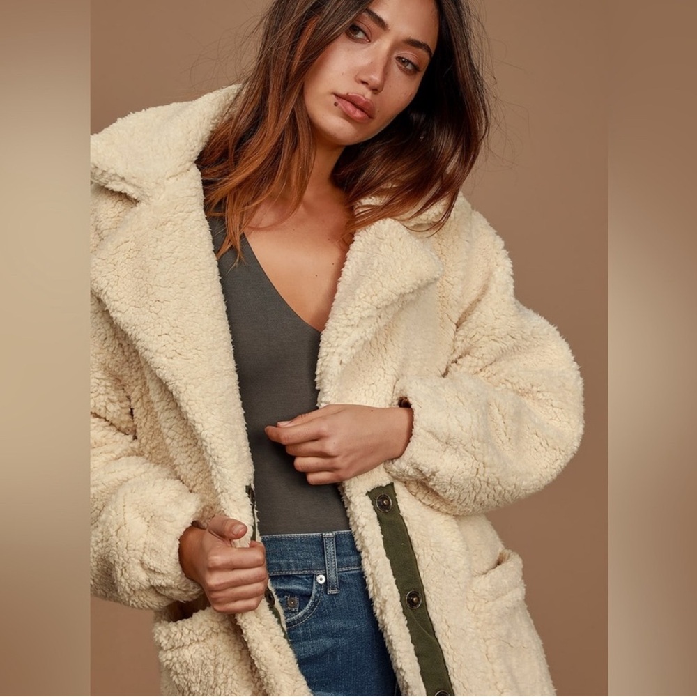Free People Women's Cream Teddy Coat